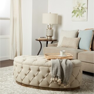 Abbyson Living Colin Beige Linen Tufted Ottoman Bench