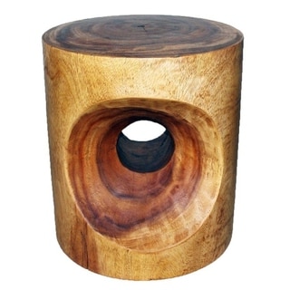 'Livo' Walnut Oil Carved Peephole End Table (Thailand)