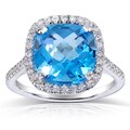10k White Gold Blue Topaz and 1/3 ct TDW Halo Diamond Ring (H-I, I1-I2)