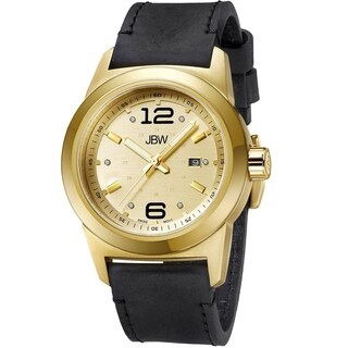 JBW Men's 'Magneto' Genuine Leather Strap Goldtone Watch