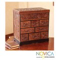 Mohena Wood and Leather 'Travel Chest' Jewelry Box (Peru)