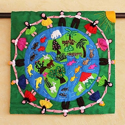 See Reviews Handcrafted Cotton Blend 'Our World' Applique Wall Hanging (Peru)