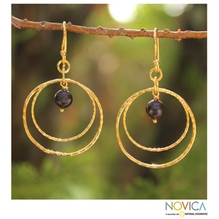 Gold Overlay 'Chiang Mai Bouquet' Pearl Earrings (6-6.5 mm) (Thailand)