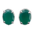 Handcrafted Sterling Silver 'India Green' Onyx Earrings (India)