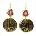 Handmade Pink Tiger Eye and Brass Scroll Earrings (South Africa)