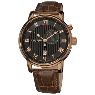 Akribos XXIV Men's Stainless Steel Leather Strap Swiss Collection Date Watch