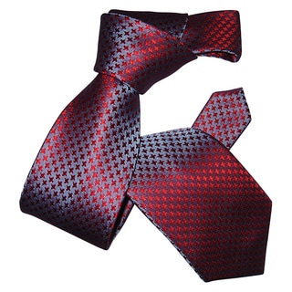 Dmitry Men's Blue and Red Houndstooth Patterned Italian Silk Tie
