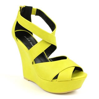 Mark & Maddux Women's 'SHIA-02' Yellow Cross-strap Open-toe Wedges