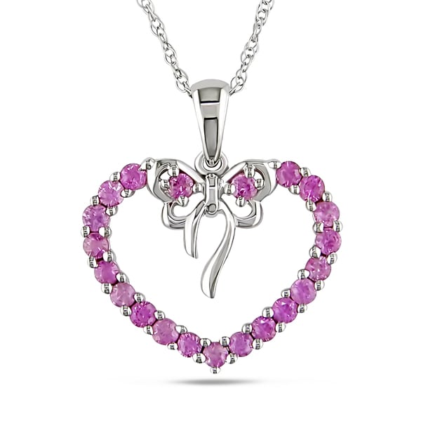 Miadora 10k White Gold Pink Sapphire Heart Necklace