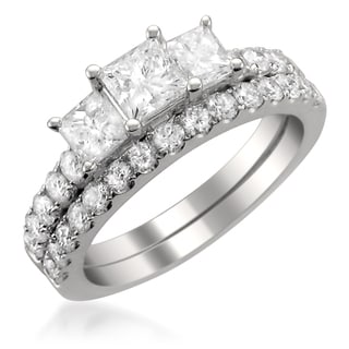 14k White Gold 2ct TDW Princess-cut Diamond Bridal Ring Set (G-H, I1)