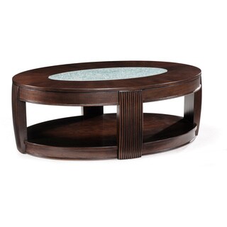 'Ino' Wood and Glass Oval Cocktail Table