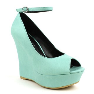 Mark & Maddux Women's 'SHIA-01' Green Peep-toe Basic Wedge Heels