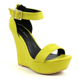 Mark & Maddux Women's 'SHIA-03' Yellow Open-toe Basic Wedge Heels