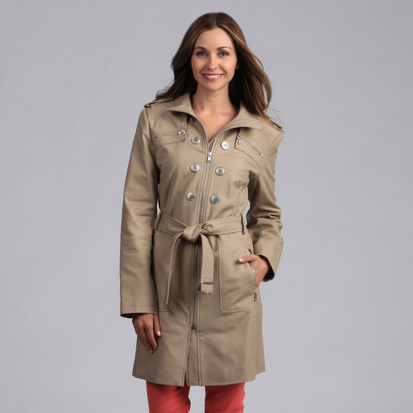 Kenneth Cole Women's Belted Zipper Front Rain Coat