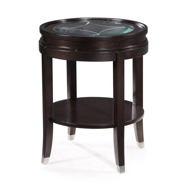 Lakefield Classic Merlot Wood Etched Glass End Table Overstock
