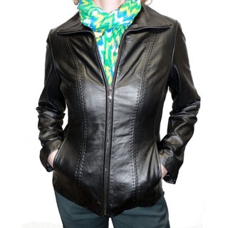 Jones New York Women's Black Leather Removable Lined Jacket