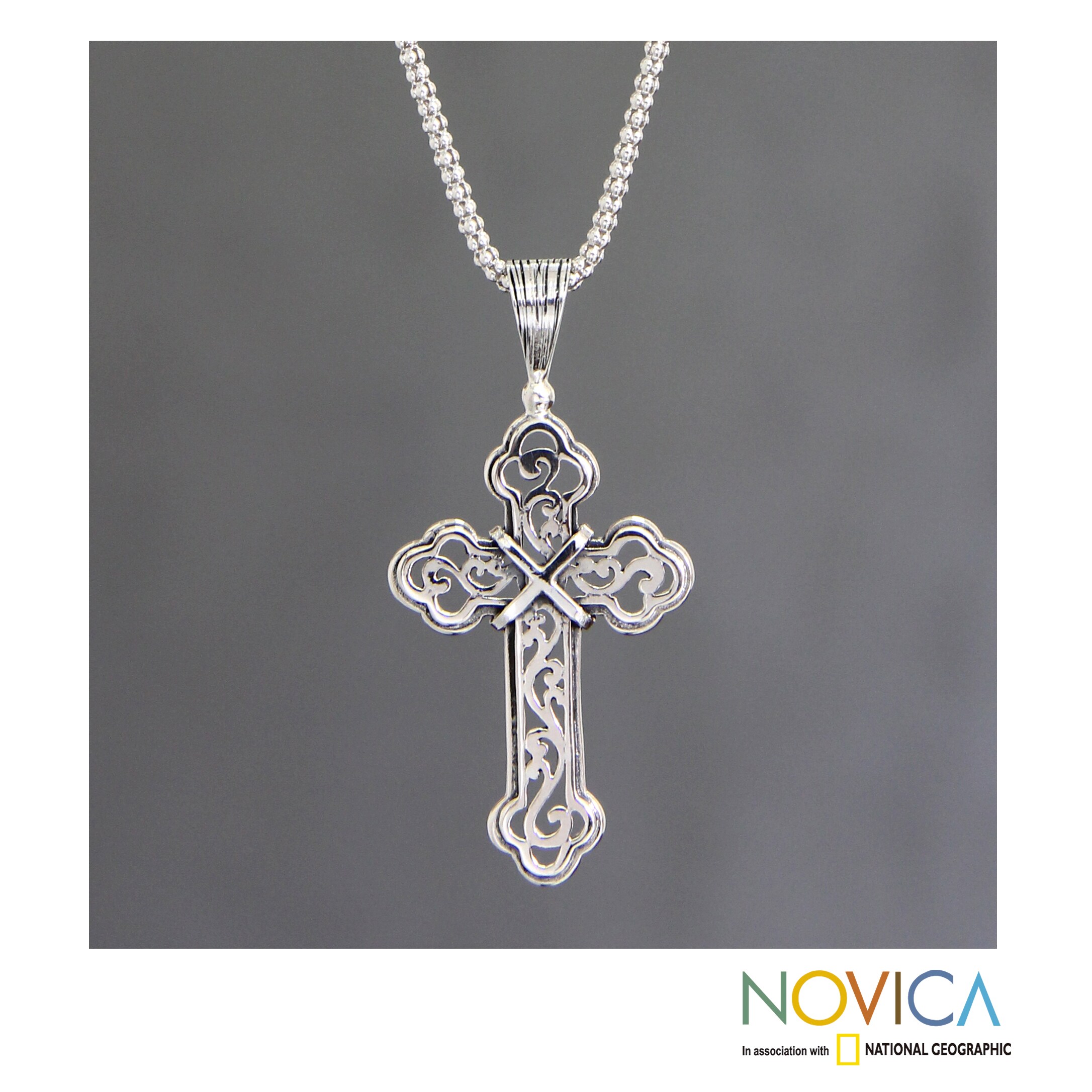  - Handcrafted-Sterling-Silver-Luminous-Faith-Cross-Necklace-Indonesia-L15384686