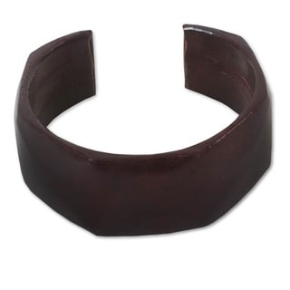 Handcrafted Leather 'Dark Brown Dasba' Cuff Bracelet (Ghana)
