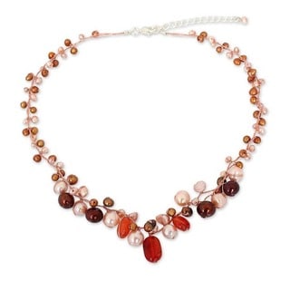 Carnelian and Pearl 'Cinnamon Rose' Necklace (3-7 mm) (Thailand)