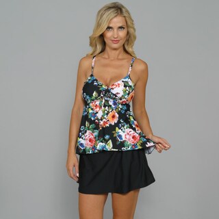 Island World Women's Black Floral Swing Tankini 2-piece