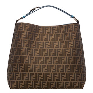 Fendi Zucca Jacquard Canvas Teal Leather Hobo Bag