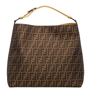 Fendi Zucca Jacquard Canvas Yellow Leather Hobo Bag
