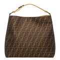 Fendi Zucca Jacquard Canvas Yellow Leather Hobo Bag