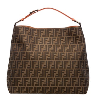 Fendi Zucca Jacquard Canvas Orange Leather Hobo Bag