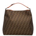 Fendi Zucca Jacquard Canvas Orange Leather Hobo Bag