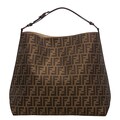 Fendi Zucca Jacquard Canvas Chocolate Leather Hobo Bag