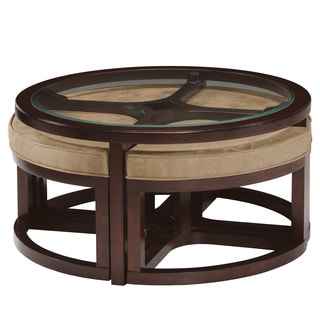 Juniper Mink Brown Wood Round Cocktail Table and 4-piece Stools Set