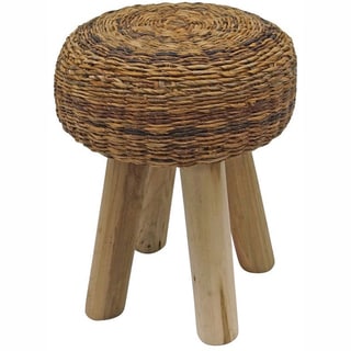 Rug Collective Brown Weave Wood Ottoman Stool
