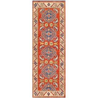 Afghan Hand-knotted Kazak Red/ Ivory Wool Rug (2'2 x6'3)