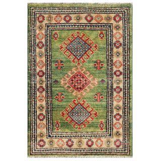 Afghan Hand-knotted Kazak Light Green/ Beige Wool Rug (2'1 x 3')