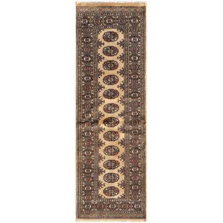 Pakistani Hand-knotted Bokhara Beige/ Gold Wool Rug (2' x 6')