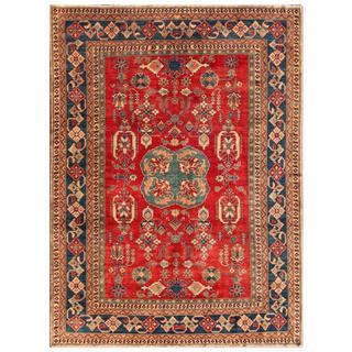 Afghan Hand-knotted Kazak Red/ Beige Wool Rug (7'4 x 9'7)