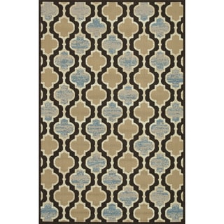 Indoor Outdoor Hudson Chocolate/ Blue Rug (7'10 x 10'9)