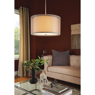 Jordyn 3-light Brushed Nickel Shade Pendant with Beige Linen Shades and White Acrylic Diffuser