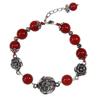 Handmade Miao Silver Rose Agate Bracelet (China)