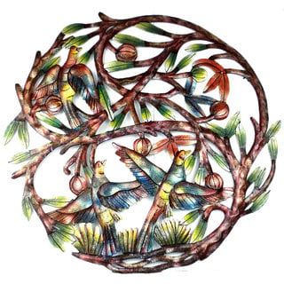 Hand-painted 'Tree of Life' 24-inch Recycled Metal Wall Art (Haiti)