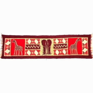 Handpainted Horizontal Maroon Elephant with Giraffes Batik (Kenya)