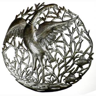 (^ ^)// Handmade Single Crane Metal Art- 24 inches (Haiti)
