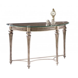 'Galloway' Traditional Wrought Iron Glass-top Demilune Table
