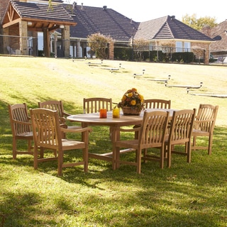 ( ._.) Upton Home Manorhill Teak Outdoor Dining Table 9-piece Set
