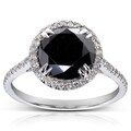 14k White Gold 3 7/8ct TDW Black and White Diamond Halo Ring (H-I, I1-I2)