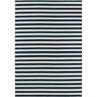 Indoor/Outdoor Navy Striped Rug (7'10 x 10'10)