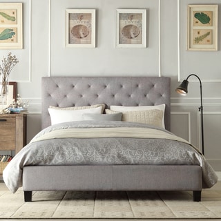 Low Price INSPIRE Q Kingsbury Grey Linen Tufted King-sized Upholstered Platform Bed
