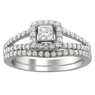 14k Gold 1ct TDW Princess-cut Diamond Halo Bridal Ring Set (H-I, I1-I2 ...