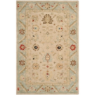 Safavieh Hand-made Anatolia Natural/ Soft Turquoise Wool Rug (4' x 6')