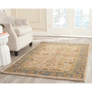 Safavieh Hand-made Anatolia Ivory/ Blue Wool Rug (4' x 6')